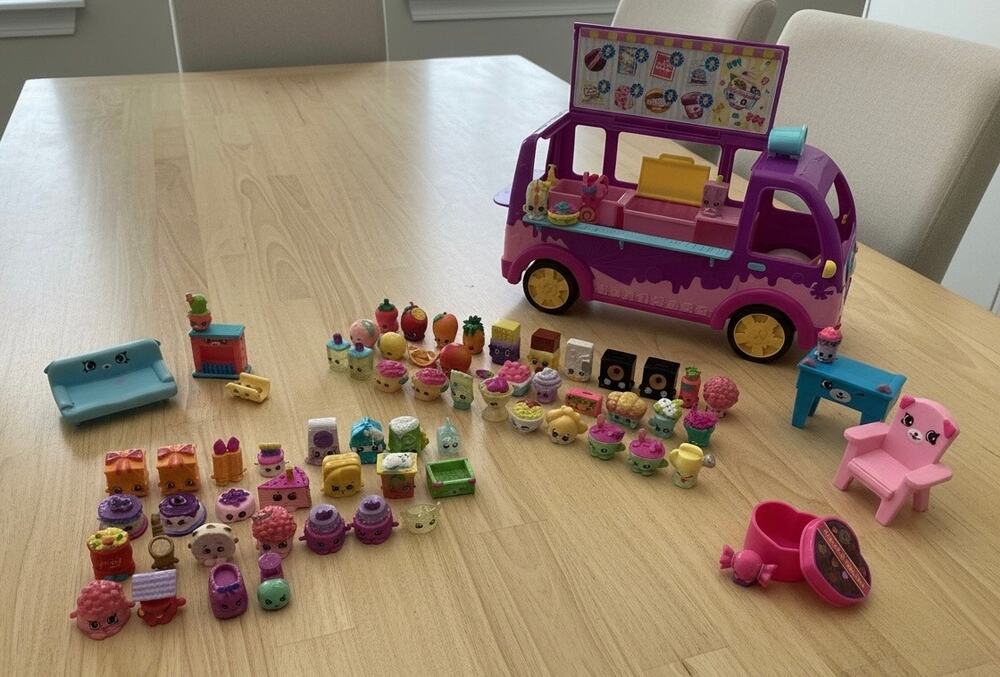 Shopkins Lot of 75+ Pieces with Scoops Ice Cream Truck & Happy Places Furniture